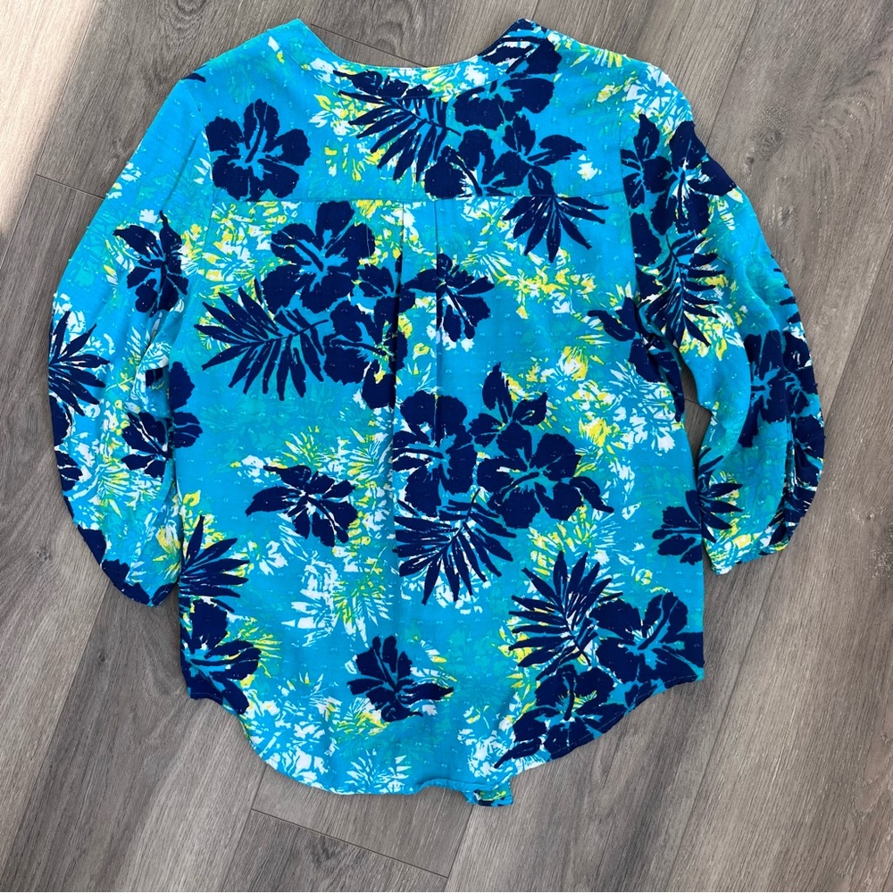 Ruby Rd Tie Front Button Up Tropical Printed Shir… - image 5